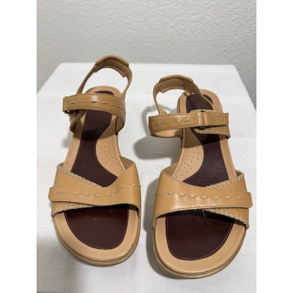 Ecco Womens Tan Leather Sandals Slingback Wedge Heel Sz 9.5 Euro 40 Open Toe - Picture 2 of 8
